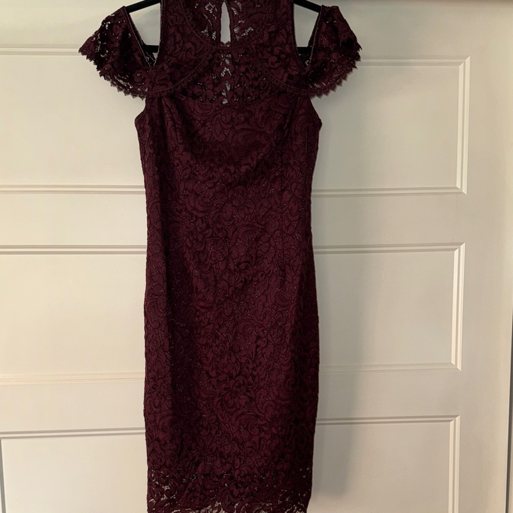 Chic Lace Mini Dress in Deep Burgundy - Picture 4 of 13
